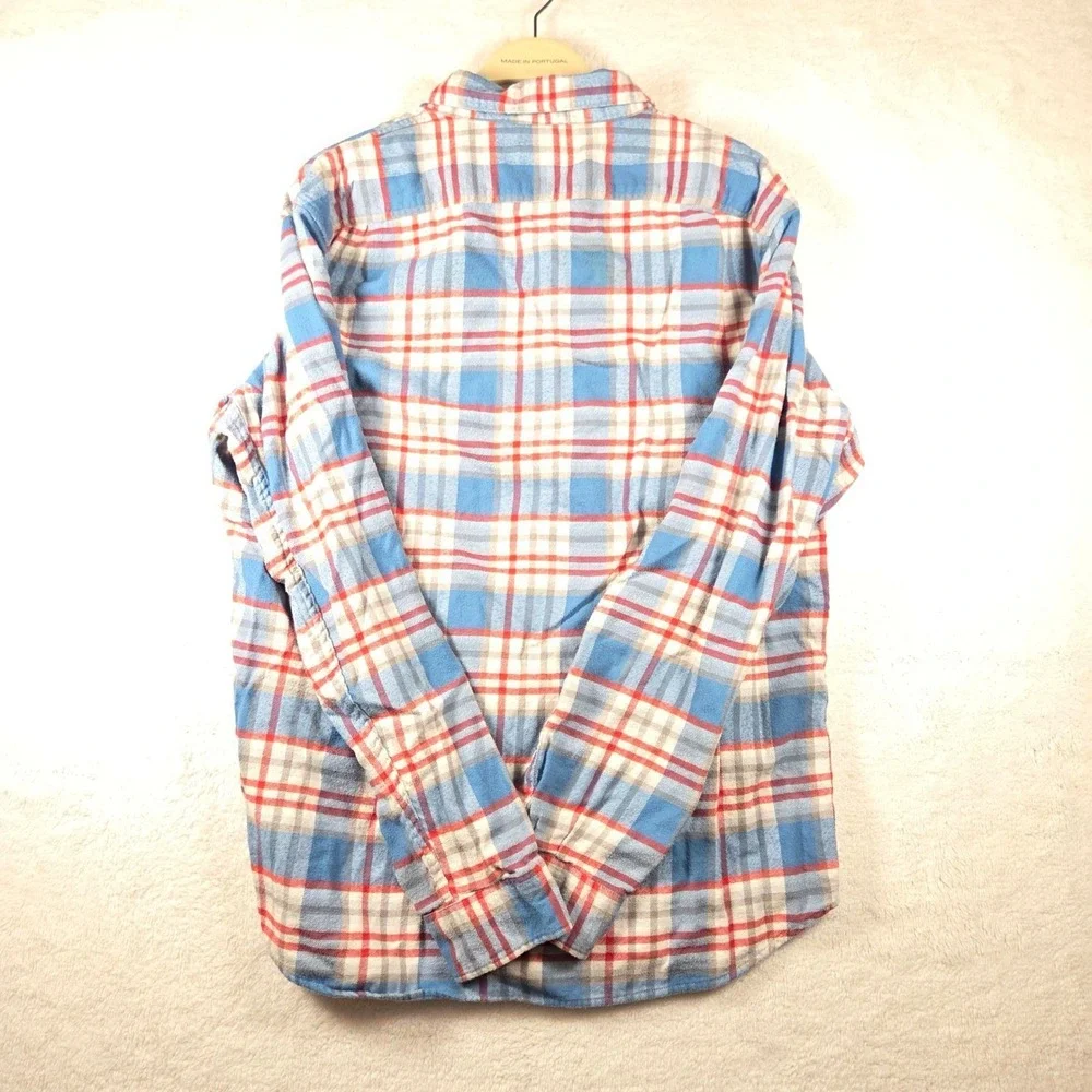 J Crew Flannel Shirt Men's Long Sleeve Plaid Blue Red Button Down Size L